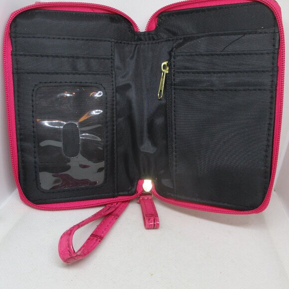 Pink Embossed Wallet Cellphone Case Cigarette Case Wristlet Photo Credit Card - Picture 11 of 12